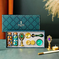 LISI Kit de sceau de cire personnalisé de style européen vintage, coffret cadeau, logo personnalisé, manche en bois, tête en tilleul 22X10X3.5CM 2