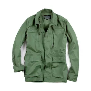 100% coton sur mesure vert olive conception à la mode multi poches automne hommes veste surdimensionnée