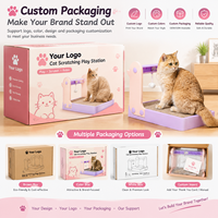 Arbre à chat interactif en carton durable, style simple, taille M, avec pompons suspendus et base pastel, vente en gros d'usine, logo personnalisé OEM