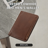 Dompet Pria Kulit Sapi Retro Guangzhou Factory RFID, Buka-Tutup, Pendek, Multi Kartu, Fashion Berkualitas Tinggi BANYANU