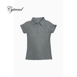 Camiseta de algodón de manga corta para <span class=keywords><strong>mujer</strong></span>, corte ajustado, tejido acanalado, color liso, cuello en V, informal, básica de verano, teñido liso - Product Image 1