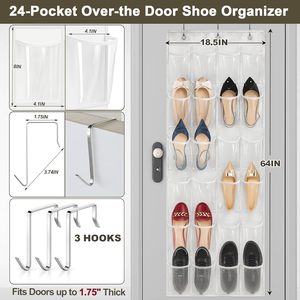 Over The Door Shoe Organizer 24 Pockets Crystal Clear Hanging <b>Storage</b> <b>Rack</b> For Shoes And Accessories - Product Image 4