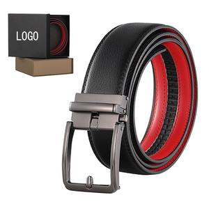 Designer Ratelriem Zonder Gat Op Maat Logo Dubbelzijdige Kleur Automatische Gesp Riem Voor Heren Echt Lederen Riem - Product Image 1