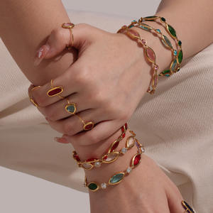 सुपर फ्लैश जियोमेट्रिक ज़िरकॉन ग्लास चेन लिंक ब्रैसलेट ट्रेंडी लाइट लक्जरी उच्च अंत स्टेनलेस स्टील गोल्ड-रंग प्लेटेड - Product Image 4