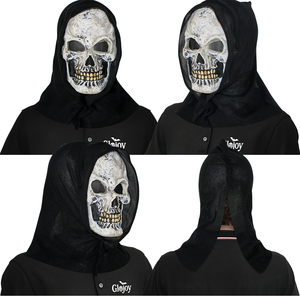 Masque intégral en résine Glojoy en forme de crâne avec capuche noire, accessoire de fête d'Halloween effrayant, taille adulte - Product Image 5
