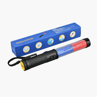 Bâton de contrôle de circulation LED de 30 cm, lumière d'avertissement rouge et bleue rechargeable, lampe torche magnétique d'urgence avec sifflet
