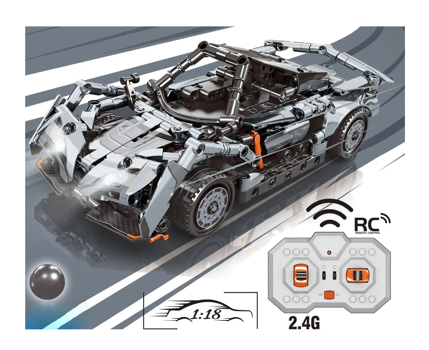 Mainan baru 1: 18 Remote kontrol 2.4G partikel kecil perakitan mainan bata untuk anak-anak hadiah blok bangunan mobil teknologi seri mobil