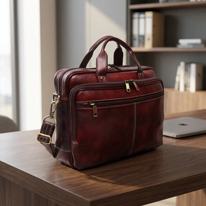 B S International Eco-Friendly Genuine Buffalo Leather Waterproof Dustproof Convertible <b>Laptop</b> Messenger Cross Body Office Use - Product Image 1