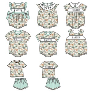 Vêtements pour enfants personnalisés Qingli OEM, vêtements pour bébés filles de haute qualité, smocks à bulles faits à la main, imprimé lapin et œufs de Pâques - Product Image 1