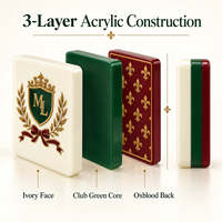 Ensemble de tuiles de mahjong en acrylique de luxe américain avec le blason du club Heritage et l'illustration Fleur de Lys pour la vente au détail, les cadeaux et la personnalisation de marque
