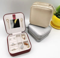 Haute Qualité Bijoux Emballage Stockage Cadeau Boîte De Luxe Collier Anneau Velours Zip Voyage Bijoux Cas Compartiment Boîte Avec Miroir