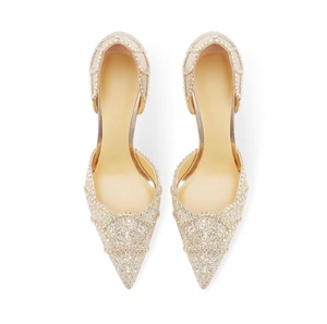 Glitter rhinestone hollow pointed stiletto heels elegant wedding bridal high heel sandals women formal party <b>shoes</b> - Product Image 3
