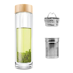 Botella Infusora de Té Ecológica de Vidrio de Borosilicato de Doble Pared de 14 oz con Filtro, Tapa de Bambú y Acero Inoxidable para Beber Directo - Product Image 2