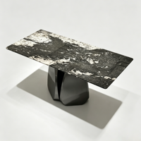 Nouvelle Table à Manger en Pierre Artificielle 2026 avec Base en Acier Inoxydable, Table Rectangulaire Moderne de Luxe Effet Marbre
