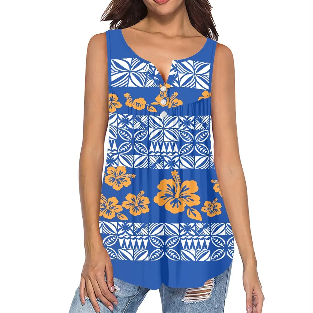 Großhandel Anpassung V-Ausschnitt Oberteil Sommer Plus-Größe atmungsaktiv Kurzarm-T-Shirt Samoanische indigener Tattoo Hibiskus-Design-Tees
