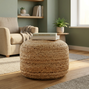 Pouf de sol en jute tressé pas cher, fait main, repose-pieds rond, coussin ottoman pour salon, décoration intérieure, fabriqué au Bangladesh - Product Image 4