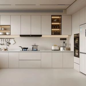 Gabinetes de Cocina Modulares de Madera Contrachapada con Acabado Melamina, Diseño de Grano de Madera, Fregadero Incluido, Estilo Moderno, Tamaño Personalizable - Product Image 1
