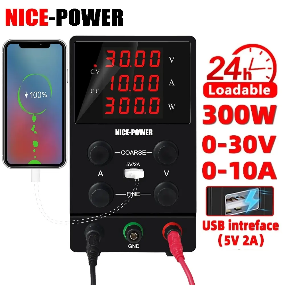 NICE-POWER SPS3010 12V24V AC-DC Maintenance Adjustable DC Lab Power Supply 30V 10A 300W Switching Bench Charge Voltage Regulator