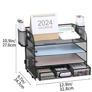Organizzatore <span class=keywords><strong>da</strong></span> <span class=keywords><strong>scrivania</strong></span> in rete metallica a 4 livelli più venduto con maniglia, vassoio porta lettere e porta documenti - Product Image 6