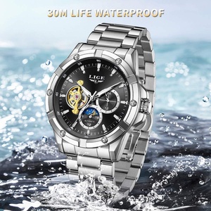 Tourbillon Hollow Fully <b>Automatic</b> Mechanical Watch Diver Watch Skeleton Silver Unisex 44mm Pointer Dial 3BAR Luminous Moon Phase - Product Image 2