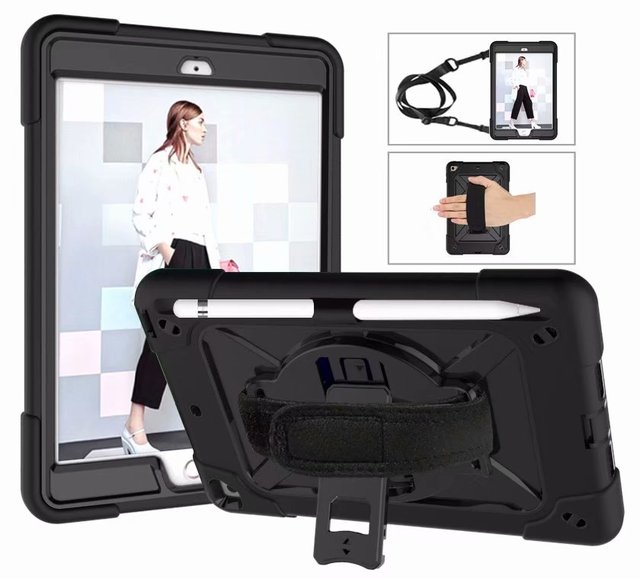 Smart kids silicone shoulder belt rotating fold stand hand strap tablet cover For iPad Mini 1 2 3 7.9 Inch tablet case