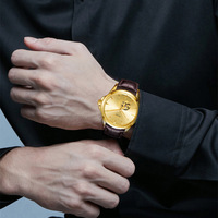 OEM 42mm 포인터 다이얼 골드 3시간 더블 캘린더 비즈니스 시계 남성용 자동 기계식 시계