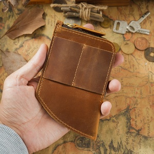 For Customized Men Genuine Leather Vintage Short Wallet with Zipper Closure Knife <b>Flashlight</b> Pouch and Cotton Lining - Product Image 1