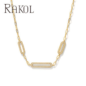 Rakol NP6003 Fashion gold <b>Thick</b> Micro Inlaid Zircon <b>Paperclip</b> <b>Chain</b> <b>Necklace</b> for Women - Product Image 3