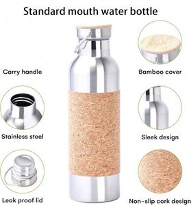 Custom logo Metal Tumbler Double Wall Vacuum Insulation Non Slip Cork Yoga Water <b>Bottle</b> With with Thin Detachable Cork Sleeve - Product Image 3