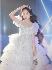 Abito in rete gonfio con paillettes bianco di fascia alta stile Lolita da principessa per feste di compleanno serali per bambini - Product Image 2