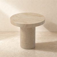 Table basse moderne en travertin naturel avec piétement cylindrique à bord poli, personnalisable pour les hôtels et les salons