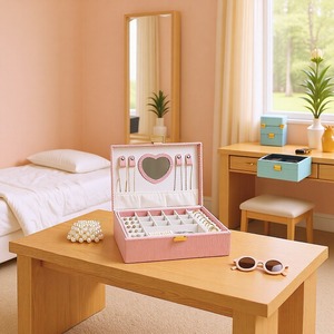New Design Large-Capacity Multi-Layer Velvet Rectangle Jewelry <b>Box</b> Buckle Closure for Earring Ring Storage <b>Heart</b>-<b>Shaped</b> - Product Image 2