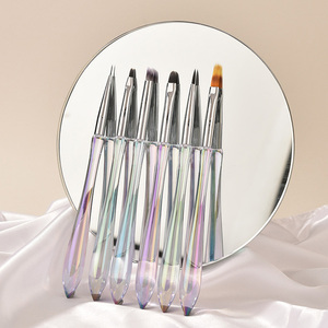 Pinceau à ongles en nylon synthétique durable avec manche en plastique transparent, ovale et plat, pour le gel, les lignes, les rayures, les motifs graphiques et les dessins floraux - Product Image 3