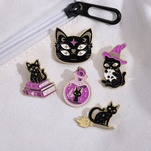 Siyah kedi emaye Pin cadı şapkası Punk Crystal kristal tıp arkadaşlar toptan şişe kitap takı aksesuarları yaka hediye cadılar bayramı - Product Image 2