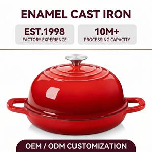 Olla <span class=keywords><strong>de</strong></span> <span class=keywords><strong>hierro</strong></span> fundido esmaltado con tapa, horno redondo para pan, para hornear pan <span class=keywords><strong>de</strong></span> masa madre casero, rojo - Product Image 1