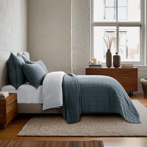 Elegante colcha acolchada <span class=keywords><strong>de</strong></span> algodón 100%, colcha acogedora Premium azul oscuro para dormitorio y espacio vital - Product Image 3