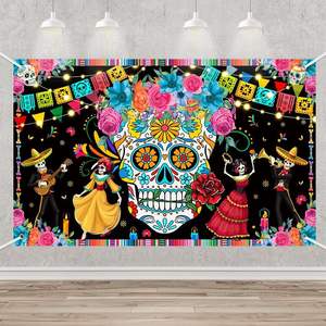 Fondo para Fotografía con Diseño Floral de Azúcar para el Día de los Muertos, Decoración para Fiesta Mexicana del Día de Muertos, Pancarta Personalizable - Product Image 2