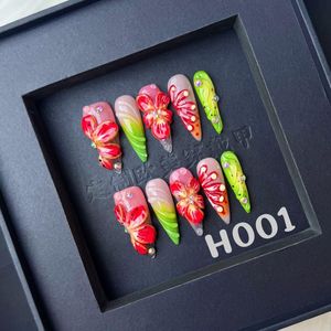 <span class=keywords><strong>Uñas</strong></span> Postizas de Estilo Francés, 10 Piezas, con Diseño Dorado Teñido a Mano, <span class=keywords><strong>Uñas</strong></span> Artificiales de ABS, Forma Mood - Product Image 2