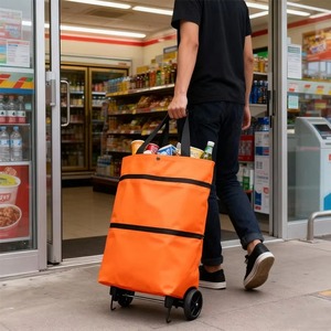 2 in 1 <b>Foldable</b> Storage Bag with Wheel Oxford Cloth Waterproof Grocery Bag Large Capacity Lightweight Shopping <b>Trolley</b> - Product Image 6