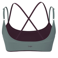 Soutien-gorge de sport pour femme OEM personnalisé, col en U, bretelles réglables, dos croisé ouvert, haute élasticité, effet push-up, double couche contrastante, pour coussinets amovibles