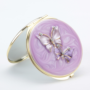 Custom Printed Purple Butterfly Double Dual-Sided Shiny Silver Electroplated Compact Pocket <b>Vanity</b> <b>Small</b> Folding Cosmetic <b>Mirror</b> - Product Image 2