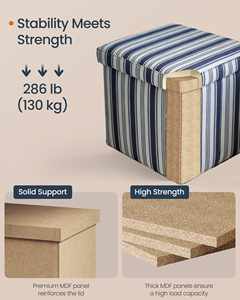 Banc <span class=keywords><strong>de</strong></span> rangement pliable moderne et tabouret <span class=keywords><strong>de</strong></span> coiffeuse pliant en tissu à rayures carrées avec poignée et poche - Product Image 6