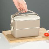 Boîte à lunch Bento en acier inoxydable 1600 ml, double couche, 2 compartiments, isotherme, anti-fuite, avec poignée en silicone
