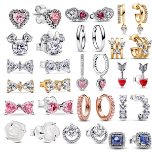 Boucles d'oreilles pour femme en argent S925 <span class=keywords><strong>Pan</strong></span> Family, nœud rose, Mickey et Minnie, petites et haut de gamme - Product Image 1