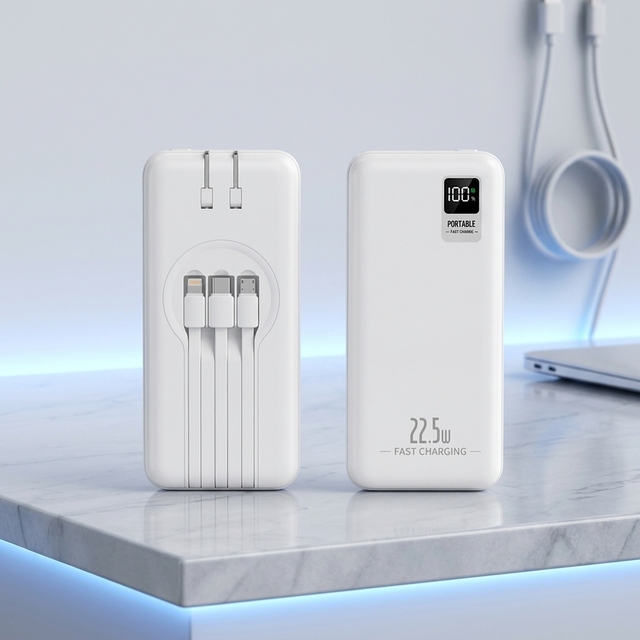 Portable High-capacity Power Bank 10000mAh Foldable AC Plug Power Bank 22.5W Fast Charger LED Digital Display With 3 Cable