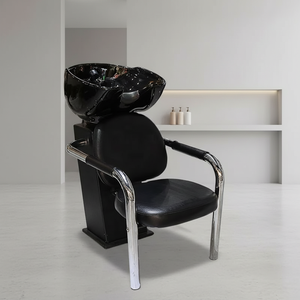 Silla de champú portátil para lavabo negro, características de masaje, uso versátil, peluquería de cuero sintético, taller de baño, barbería - Product Image 3