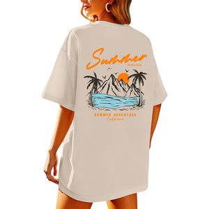 T-shirt graphique oversize d'été pour femme FOXA, en coton respirant, idéal pour les vacances à la plage, motif California Adventure - Product Image 1