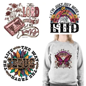 Hoge Kwaliteit Christ God Jesus Dtf Warmtepers Overdracht Afdrukken Religieus Geloof Bidden Ontwerpen Warmte Transfers Stickers Voor T-Shirt