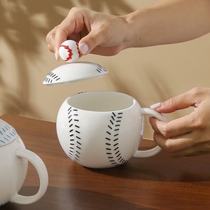 Mug à café en céramique original en forme de balle de baseball avec couvercle et cuillère - Product Image 2