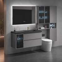 Meuble-lavabo flottant de luxe moderne avec vasque, miroir LED et armoire murale avec rangement en verre pour projets hôteliers